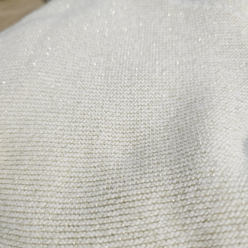 Ann Taylor Mock Neck Knit Sweater | Women's Large | Ivory White Metallic Holiday - Picture 7 of 7